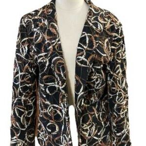 Joni B. Women Jacket Medium Brown Black Embroidered Open Metallic Long Sleeve
